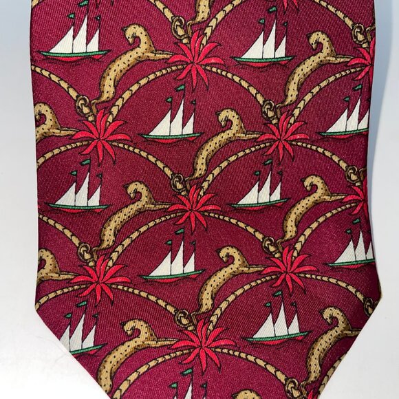 Salvatore Ferragamo Neck Tie Silk Sailboat Red Made In Italy Luxury - Picture 5 of 6